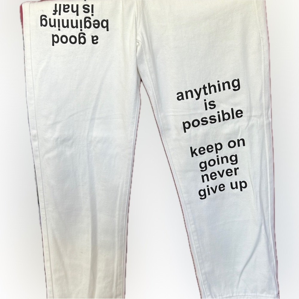 SHEIN Proverb Jeans white and black quotes  SIZE LARGE